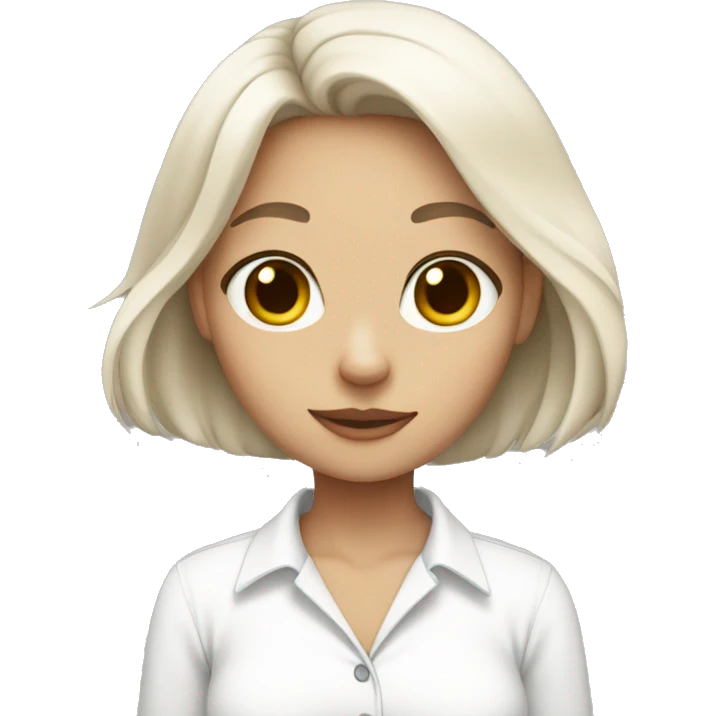 bob hair girl wearing white shirt holding a white cat emoji