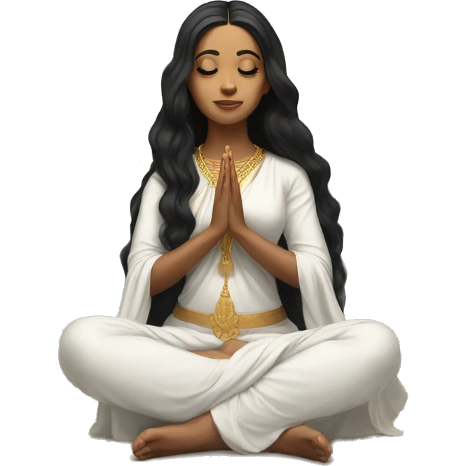 Light skin ;Black long hair wearing white saree praying infront a white temple emoji