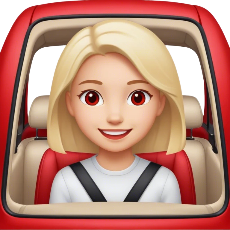 smiling girl inside car red interior emoji