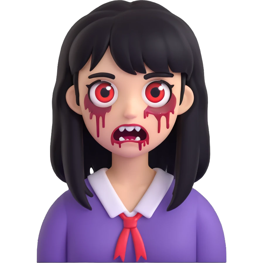 scary zombie girl emoji, medium black hair with bangs emoji