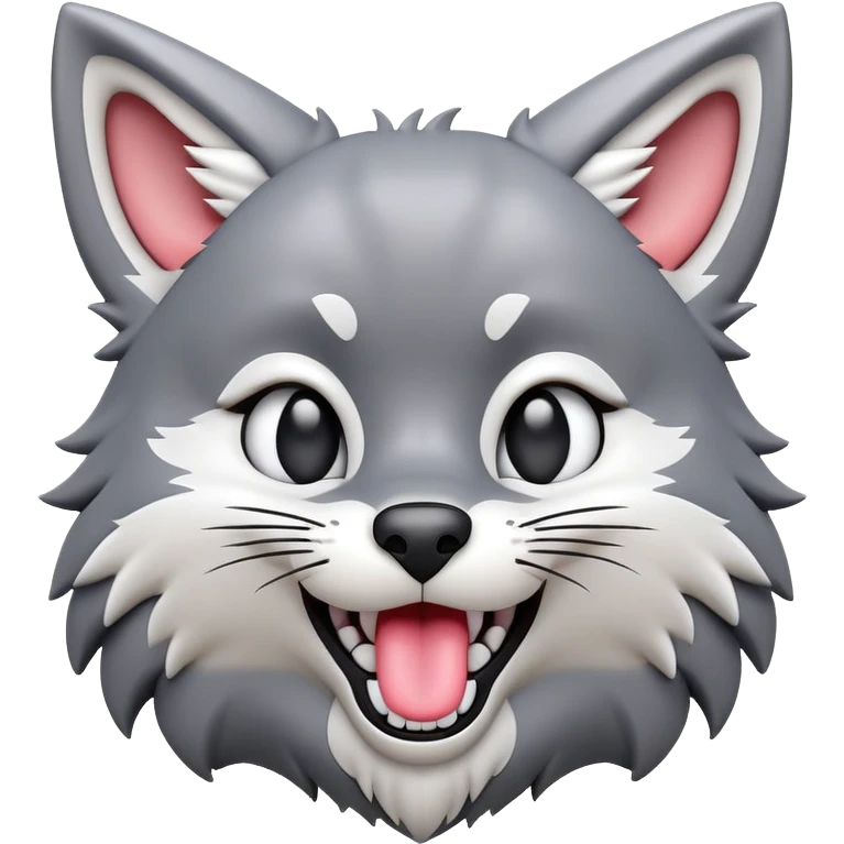 3D-style gray wolf or cat-like character emoji, silly tongue-out goofy reaction, clean and glossy, inspired by TenSquared logo emoji
