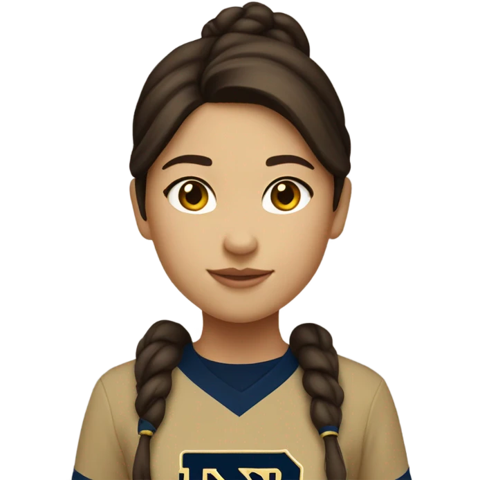 Ling brown haired  fair skinned girl wearing a Notre Dame shirt emoji