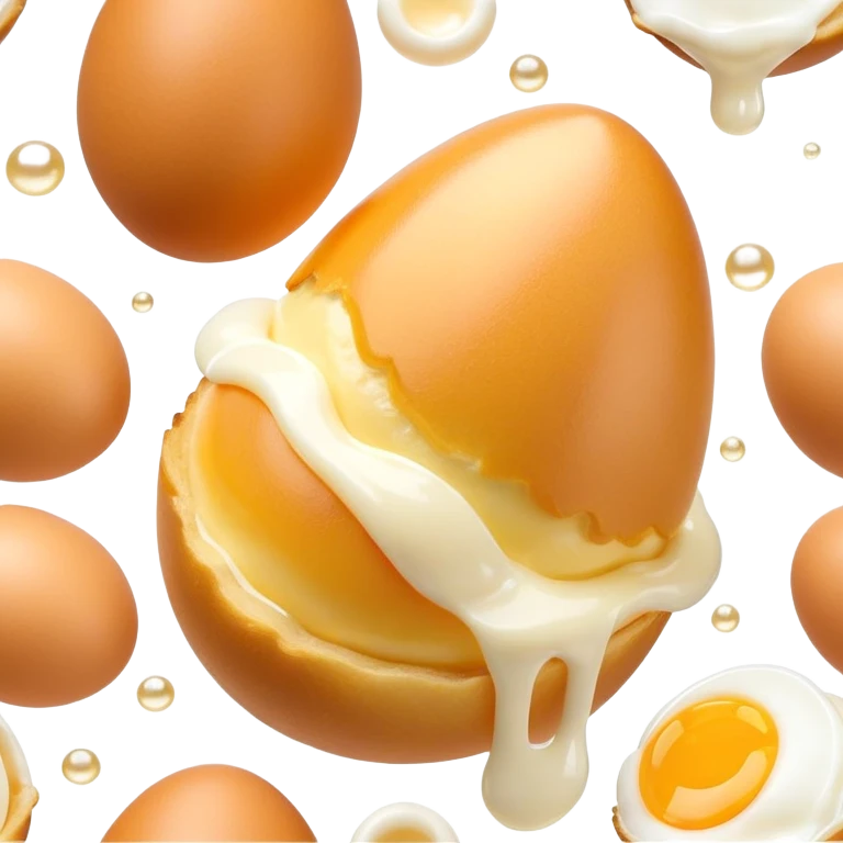 3D rendered Hong Kong egg puffs (鸡蛋仔) with condensed milk drizzle, authentic egg-shaped bubble pattern, golden bubbles with white drizzle, hyper-realistic texture, glossy finish emoji