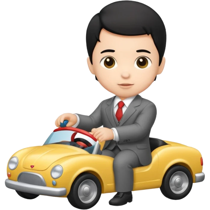 black haired baby playing car, wear suit emoji