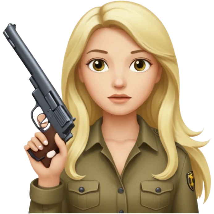 blonde long haired rockstar holding a gun emoji
