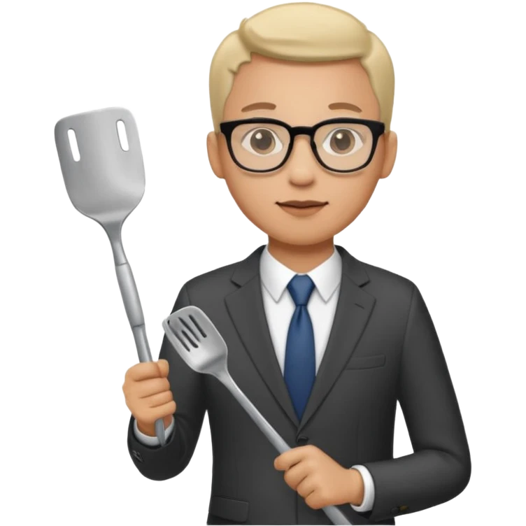 man with glasses wearing a suit and holding a spatula emoji