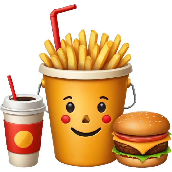 ganarate a emogi a bucket of food with pizza buerger coffee add fries cold coffe to emoji