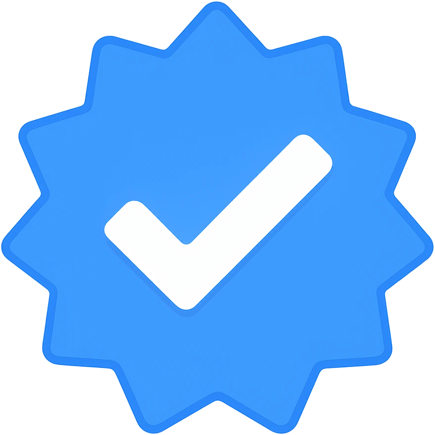 Create a simple and recognizable emoji of a blue badge with a white checkmark. The emoji should have a transparent background and be clear and distinct in emoji style. emoji