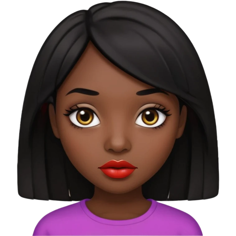 Dark skin gurl with black hair, big lips m, dark brown eye, octagon face shape and chinky eyes no red lipstick  emoji