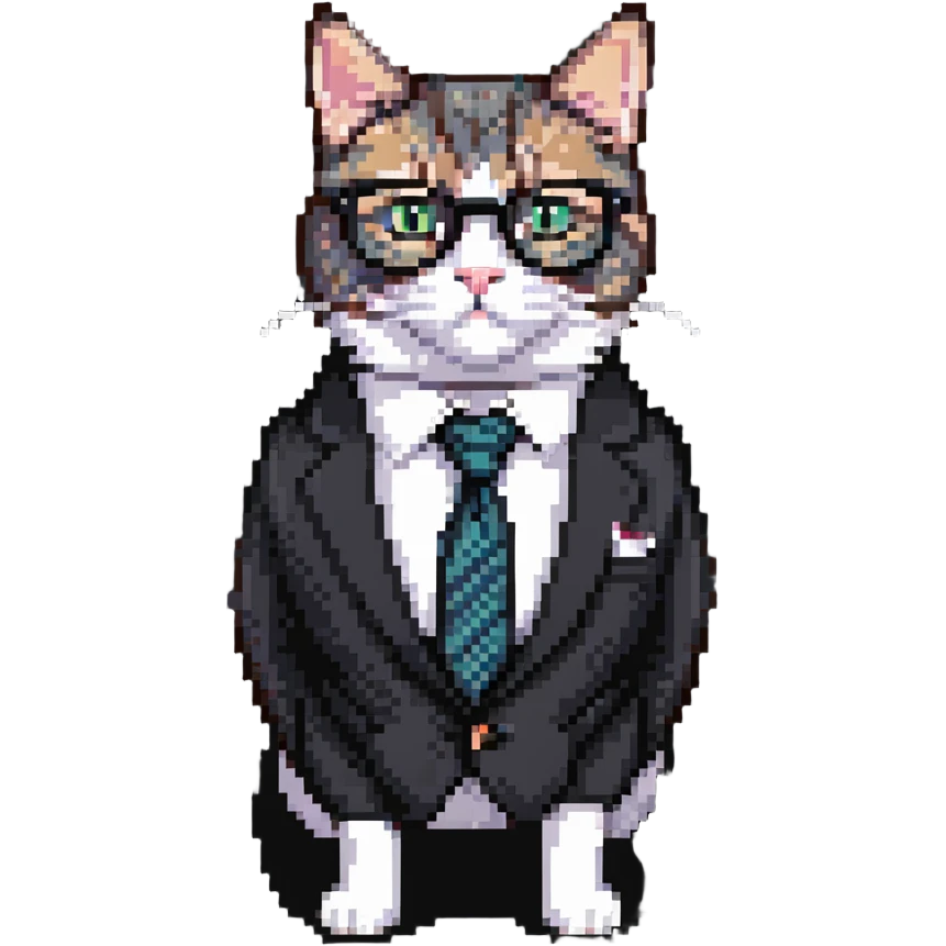 business cat with glasses looking like an office boss, wearing a suit and tie emoji
