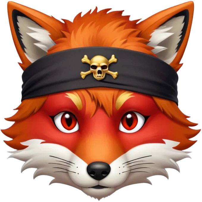 Fox with fiery red eyes, one eye covered with pirate blindfold emoji