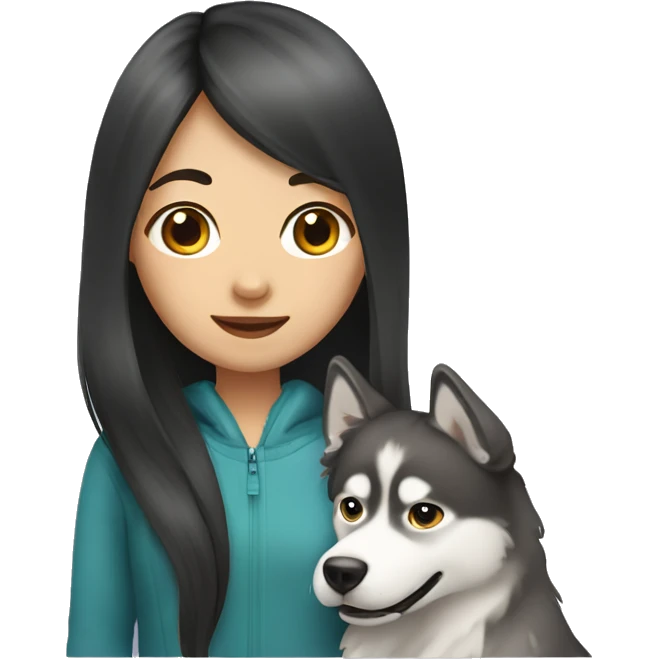 Long hair Asian Girl with husky dog emoji