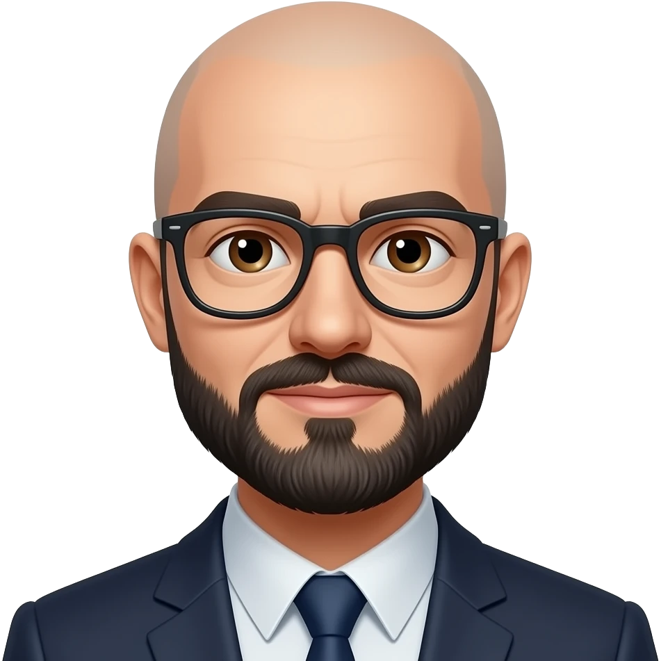 Homme chauve avec lunettes barbe noire  yeux brun emoji