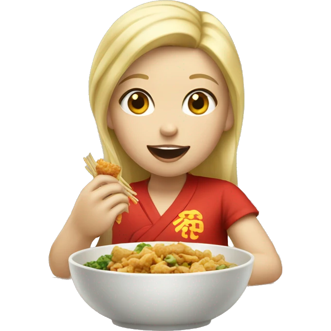 blond girl eating Chinese food emoji