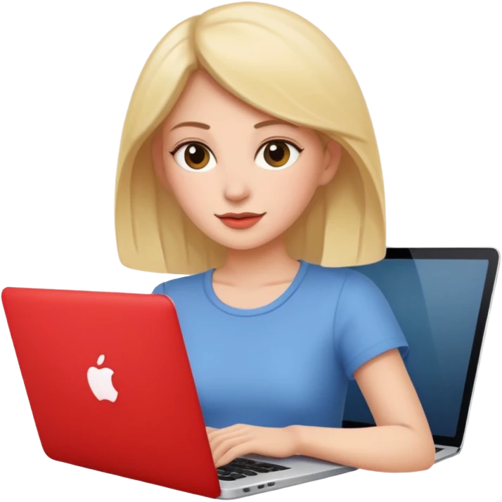memoji of a female with a laptop in front, apple-style, modern emoji