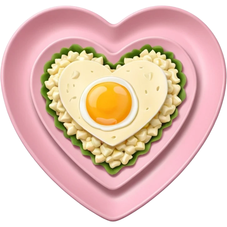 egg salad in a light pink heart shaped plate emoji