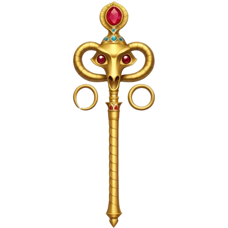 Ancient Egyptian gold staff-scepter with a man evil serpent head on top with ruby eyes  emoji