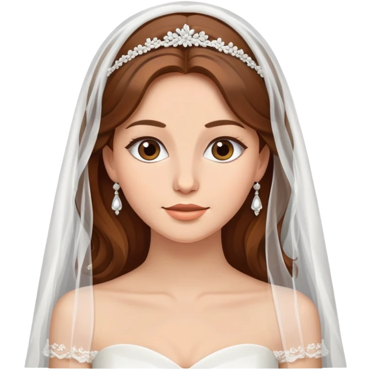 beautiful brown long hair modern bride with veil emoji