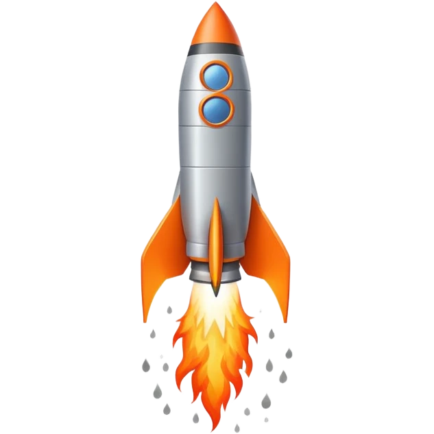 A rocket launching into space with flames and smoke coming out of the bottom emoji