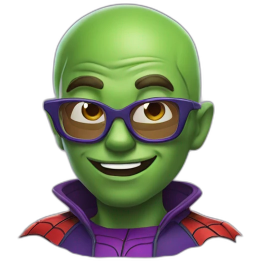SPiderman dressed up like green goblin and using magic wearing glasses emoji