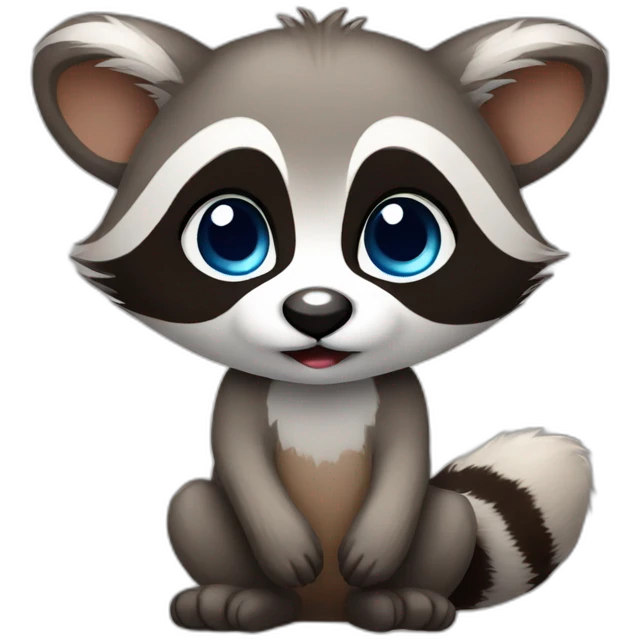 a baby raccoon with brown eyes  and with a blue heart in his hands emoji