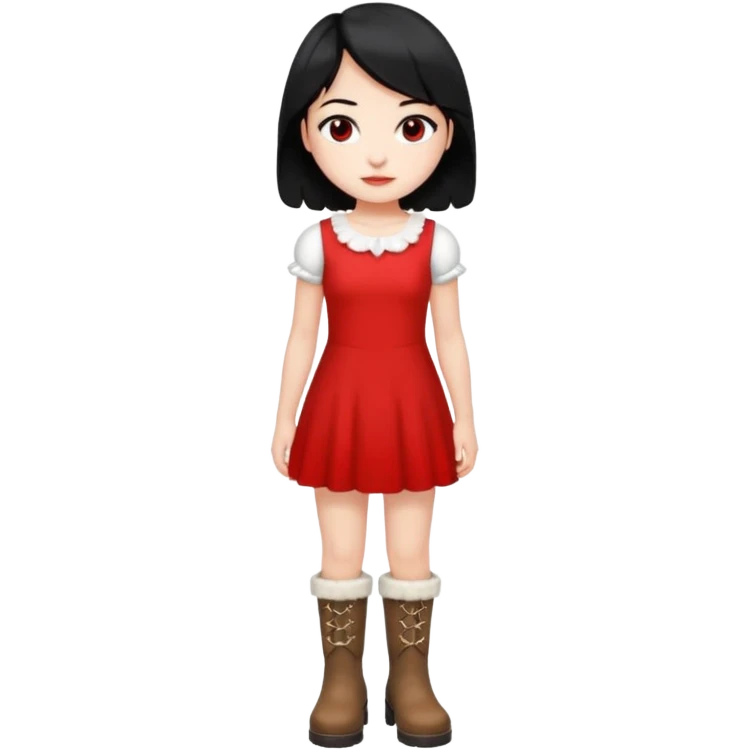 A girl with black hair up and wearing a short white and red dress with boots  emoji