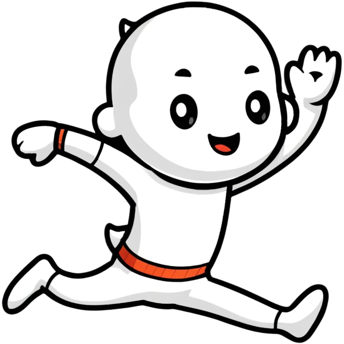 Colorful cartoon character jumping with joy emoji