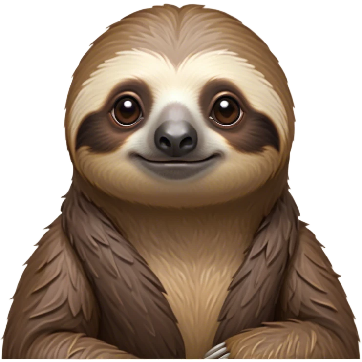 Cinematic Noble Sloth Portrait Emoji, Poised and serene, with a leisurely, gentle build and calm, wise eyes adorned with soft, textured fur, Simplified yet sharp and sophisticated features, highly detailed, glowing with a soft, tranquil glow, high shine, intelligent and unhurried, stylized with an air of relaxed authority, focused and composed, soft glowing outline, capturing the essence of a watchful and confident guardian that appears ready to slowly emerge from the screen with effortless grace! emoji
