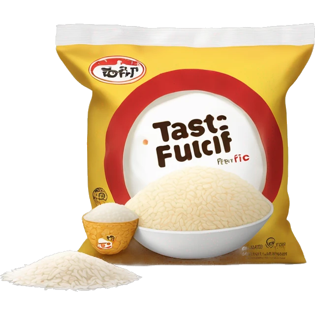 A bag of rice with a bowl of fluffy white rice in the center. The packaging is brown and white with red accents, featuring the bold 'Tastic' logo and promoting 'whiter and fluffier' long-grain parboiled rice. emoji