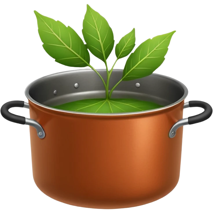 Minimalistic flat vector icon, iOS style, thin black contour on white background. Leaf inside a cooking pot. Clean, no text, no shadows.
 emoji