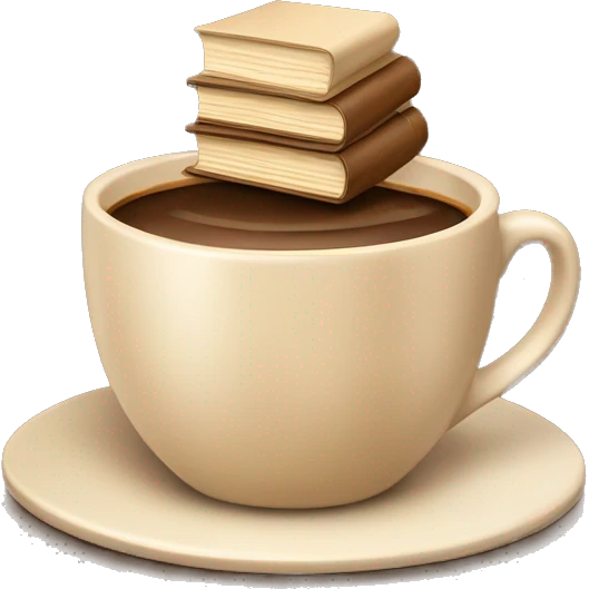 cup of coffee on top of a small stack of brown and beige books emoji
