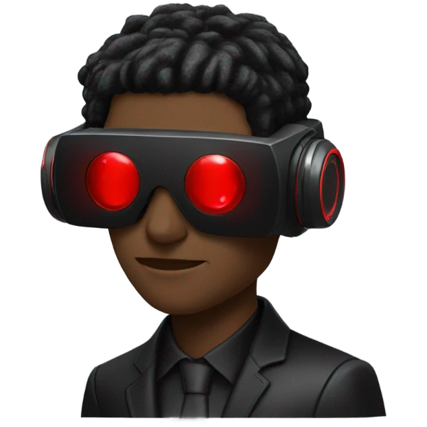 Cyberpunk man wearing black suit, red VR headset emoji