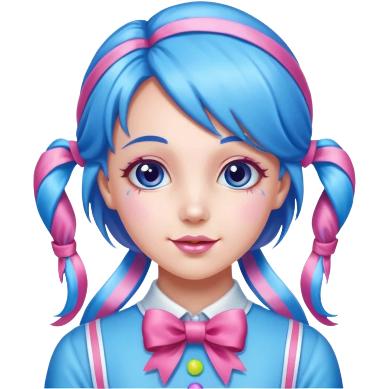 candy girl from candyland very long blue pink mixed candy hair with ribbon and  emoji