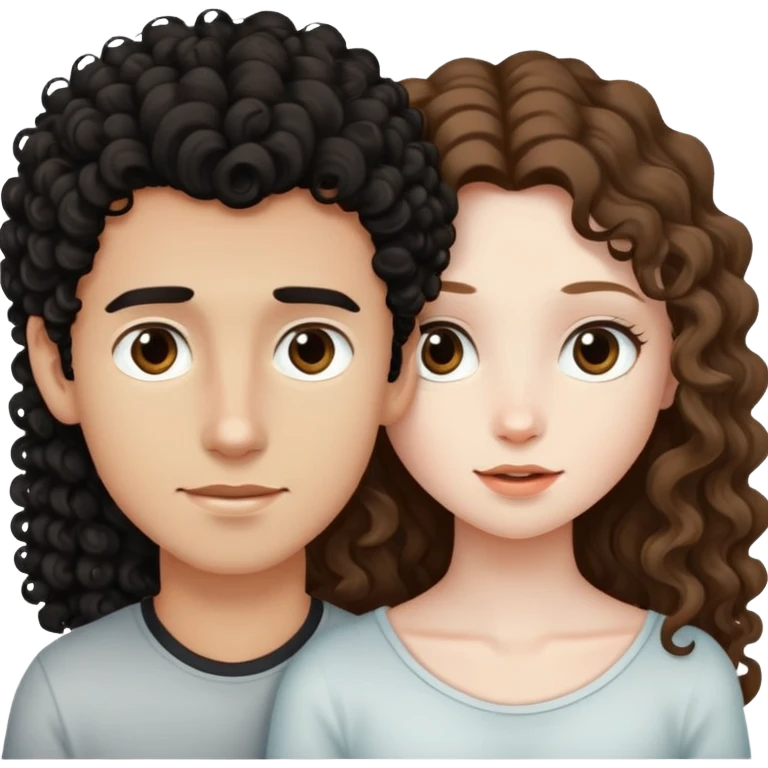 long light brown hair girl with pale skin and boy with black curly hair and tanned skin looking at each other emoji