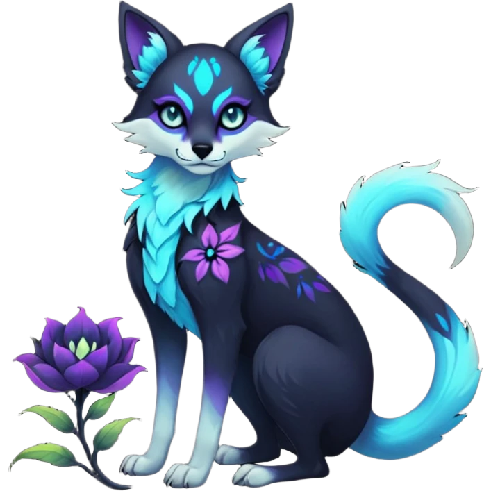 Multicolored gloomy glowing bioluminescent dark edgy gothic spooky cool badass pretty cool elegant realistic floral exotic Falvie-Fionbri-fursona, full body emoji