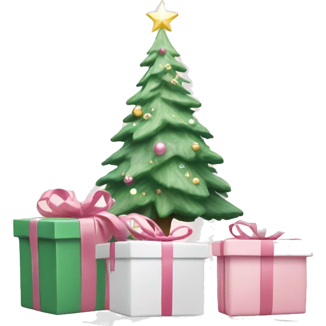 Light pink Christmas gifts under a white Christmas tree  emoji