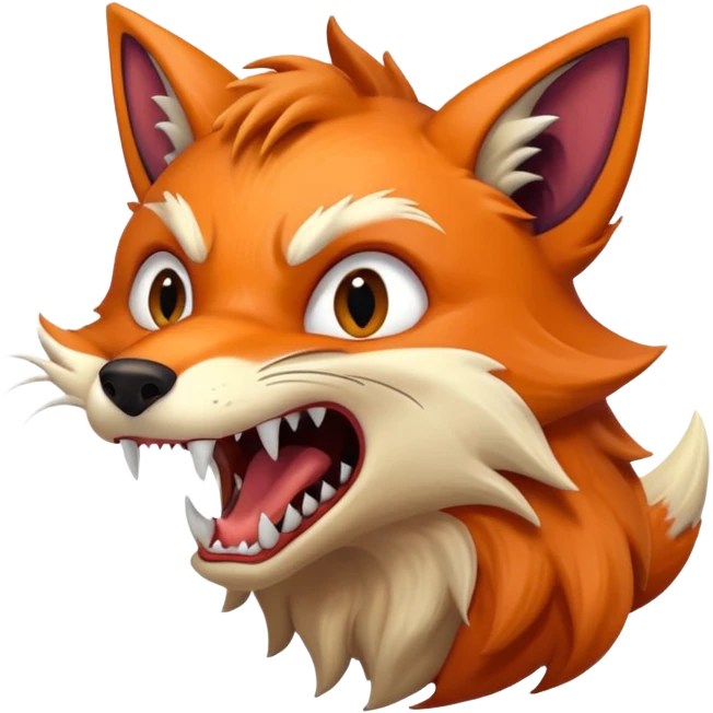 Monster Fox open scary mouth, scary teeth, side view emoji