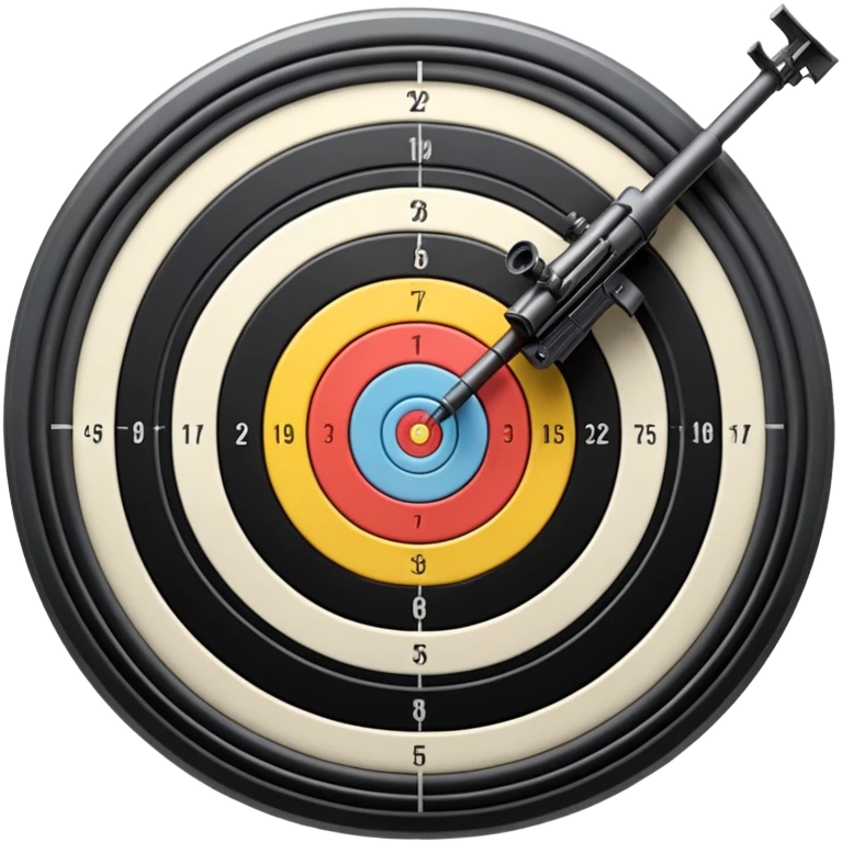 A detailed image of a rifle aimed at a target, with the target's concentric rings clearly visible. The focus is on the precision and accuracy of the sport, with the rifle positioned in front of a neutral background, emphasizing the equipment and the competitive nature of shooting. emoji