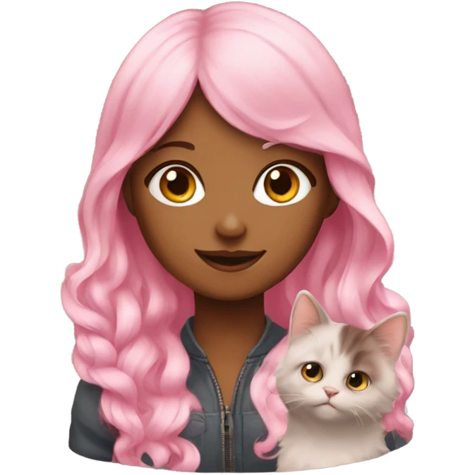 pink-haired girl with cat emoji