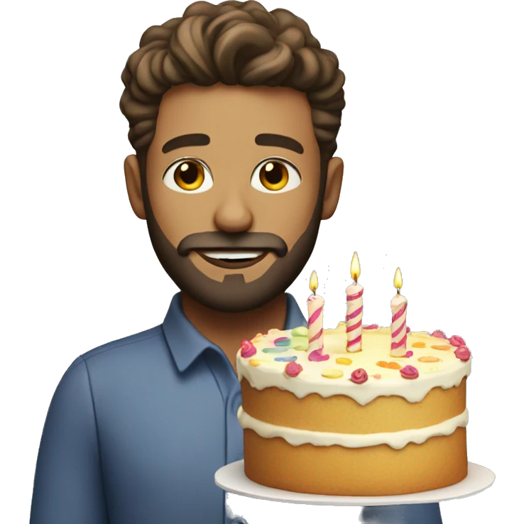 realistic male portrait with beard with a birthday cake in front emoji