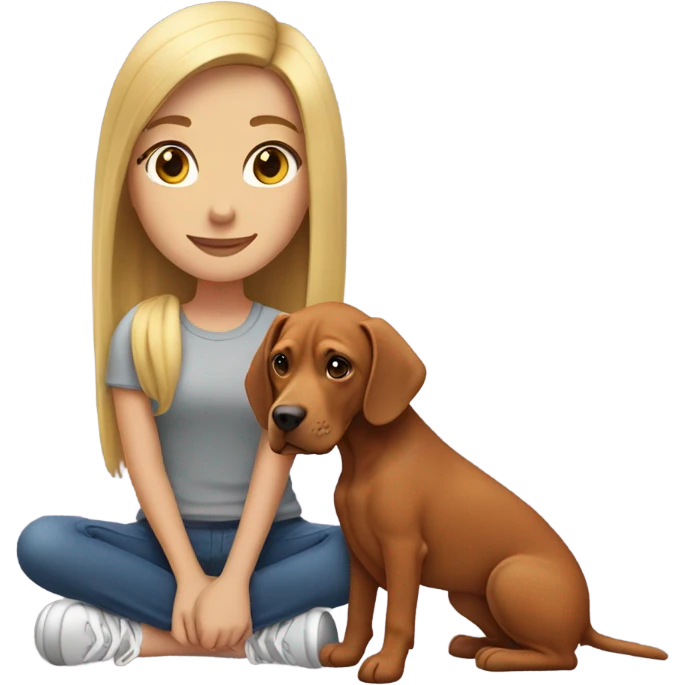 A girl with blonde hair with her vizla/ridgeback dog emoji
