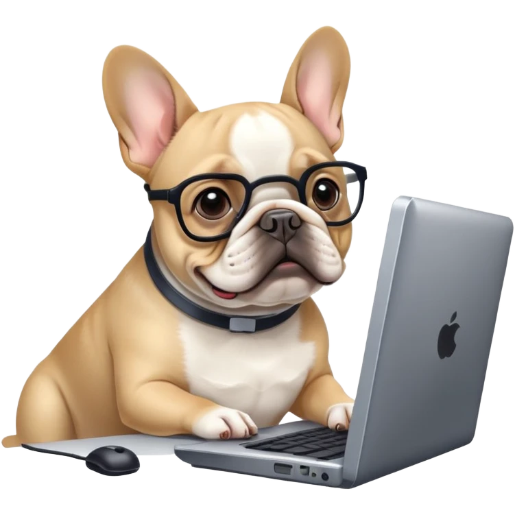 Frenchie working behind computer emoji