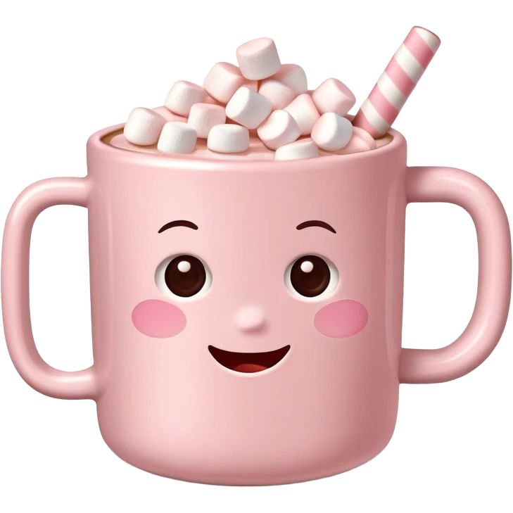 Light Pink mug of hot chocolate with marshmallows  emoji