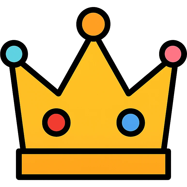 vector icon of a gold crown with colorful accents, elegant and minimalist flat design, award badge style, 2D flat vector, trending icon look, soft shadows, no text, commercial use, isolated on white background emoji