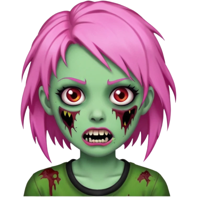 zombie girl with pink, black and green hair with fangs emoji