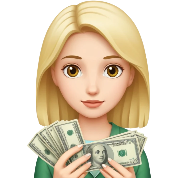 realistic portrait of a girl with money emoji
