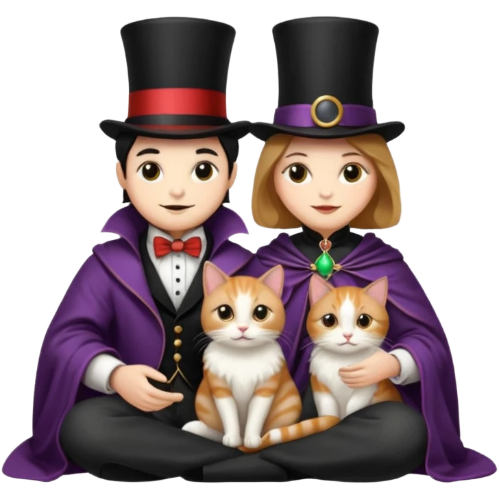 magician couple and their pet cat emoji