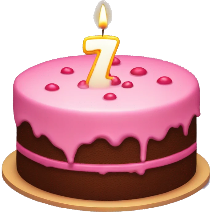 A birthday cake with 2 candles. One candle is a number 1 and the other candle is a number 7 emoji