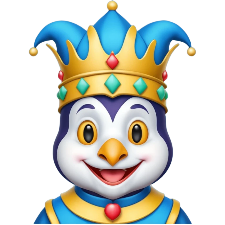 crazy colorful puppy penguin jolly joker, medieval, vintage, court jester, mac os icon, blue color emoji