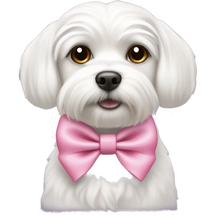 A white Maltese dog with a mini pink bow on her head emoji
